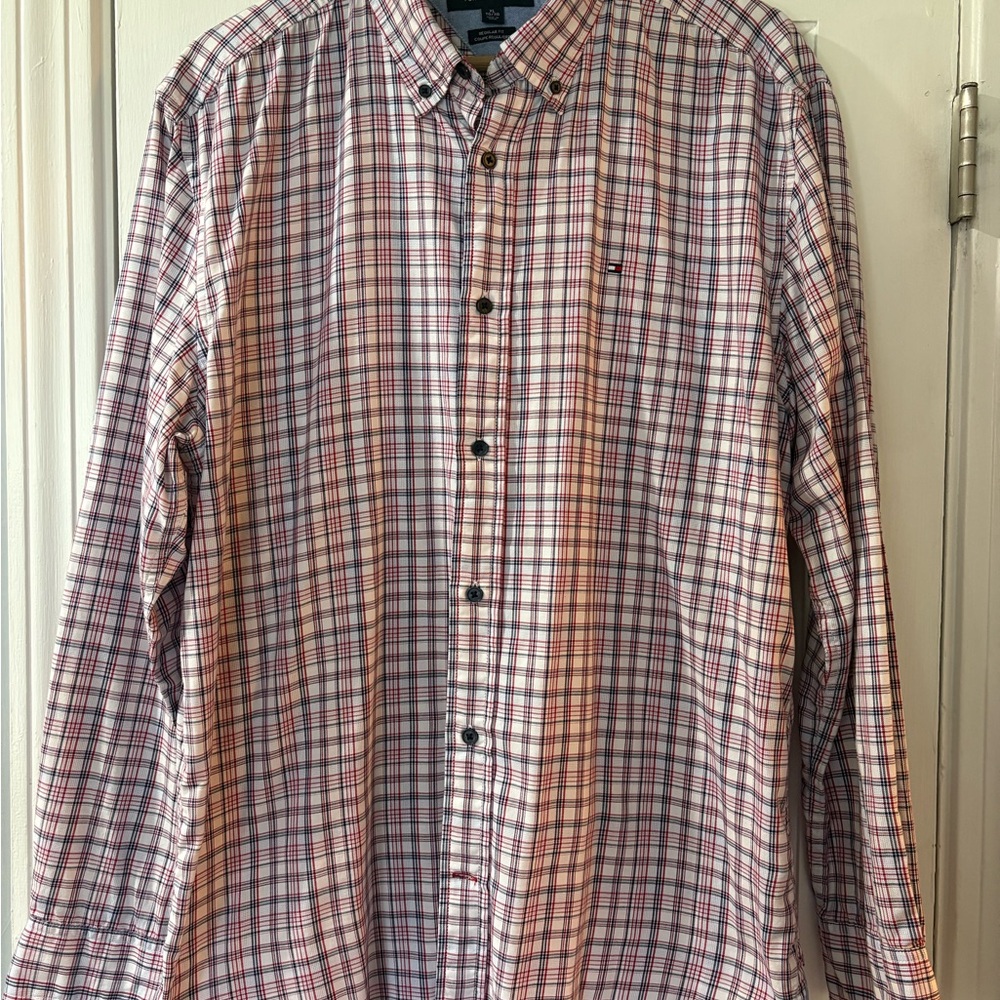 Tommy Hilfiger Men's Red Blue White Plaid Shirt
